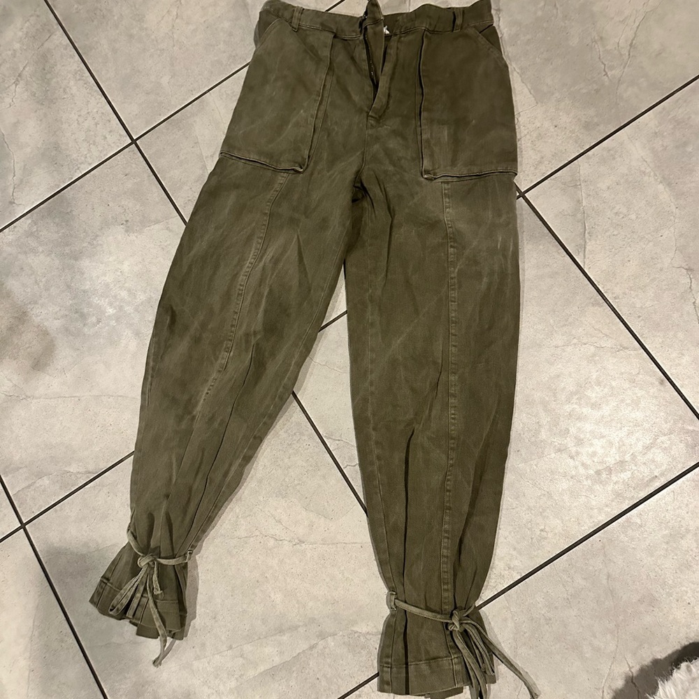 Olive Green Ankle Tie Cargo Pants